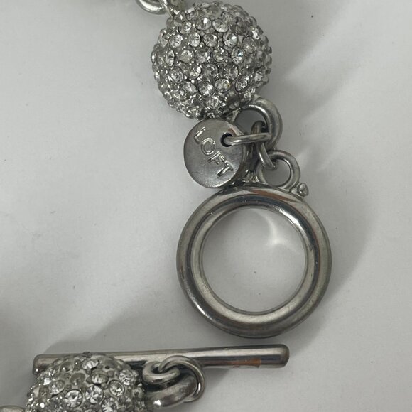 Ann Taylor Loft Rhinestone Silver-tone Toggle Clasp Statement Bracelet - Picture 5 of 8